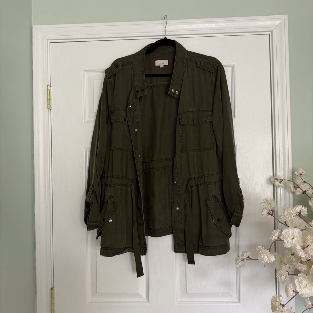 LOFT Olive Green Utility Jacket Lightweight Cargo Style